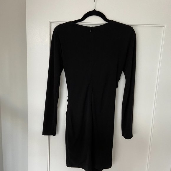 Zara Draped Wrap Mini-Dress Small Black V-neck Cinched Long Sleeves - Picture 9 of 10